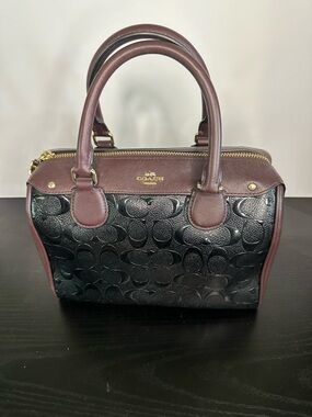 Coach Signature Debossed Black Patent Oxblood Mini Bennett Satchel F11920